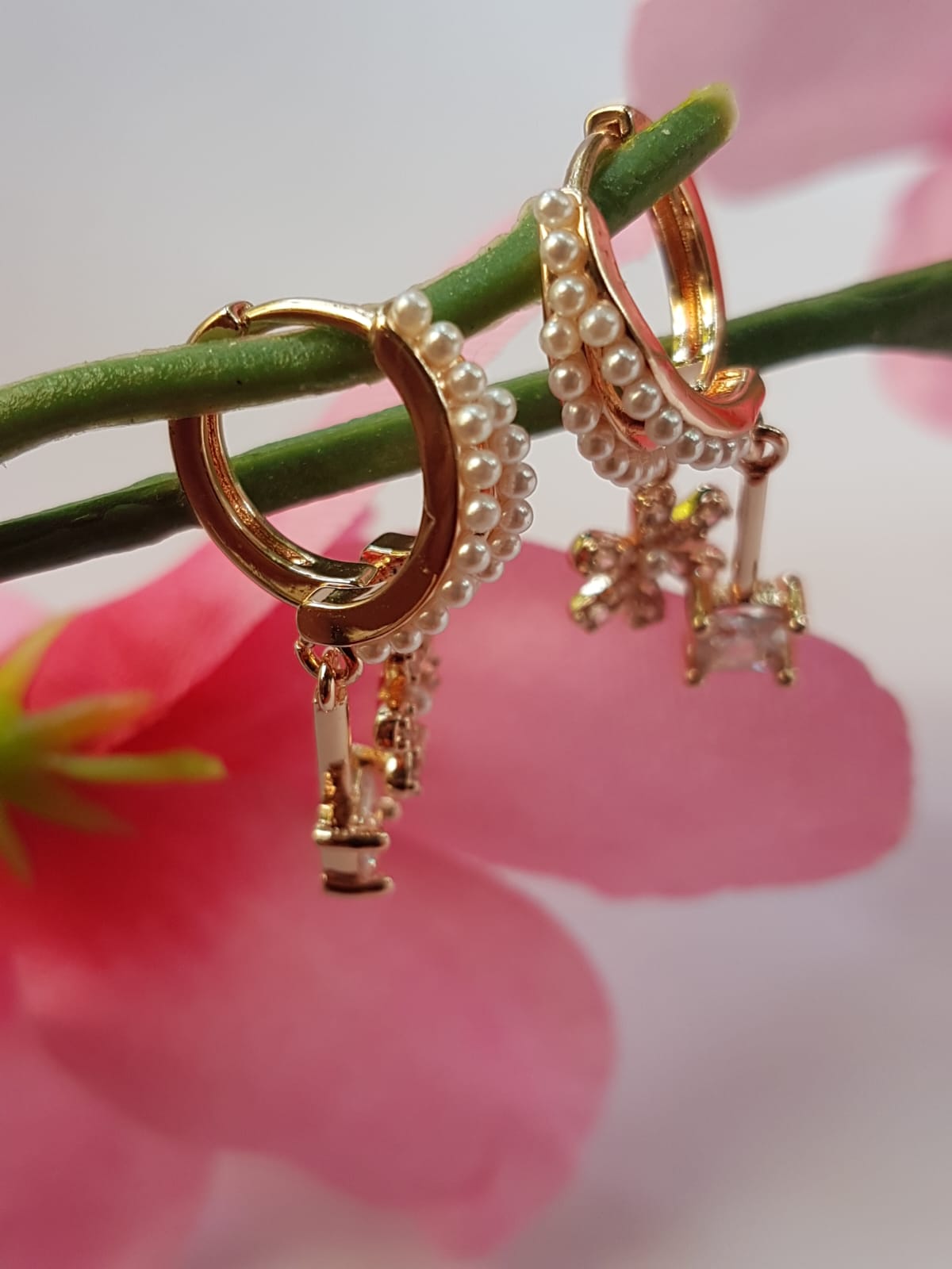 Mini Pearls Dainty Flower Hoops