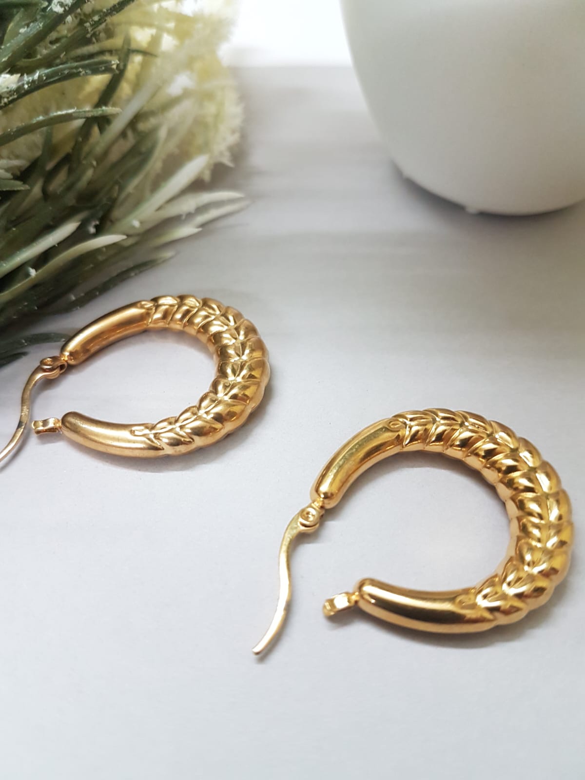 Embossed Leaf Hoop Earrings