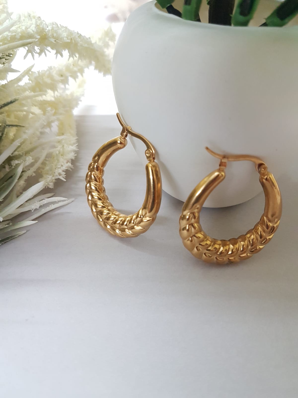 Embossed Leaf Hoop Earrings