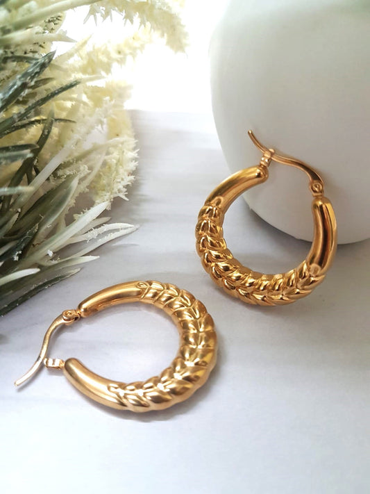 Embossed Leaf Hoop Earrings