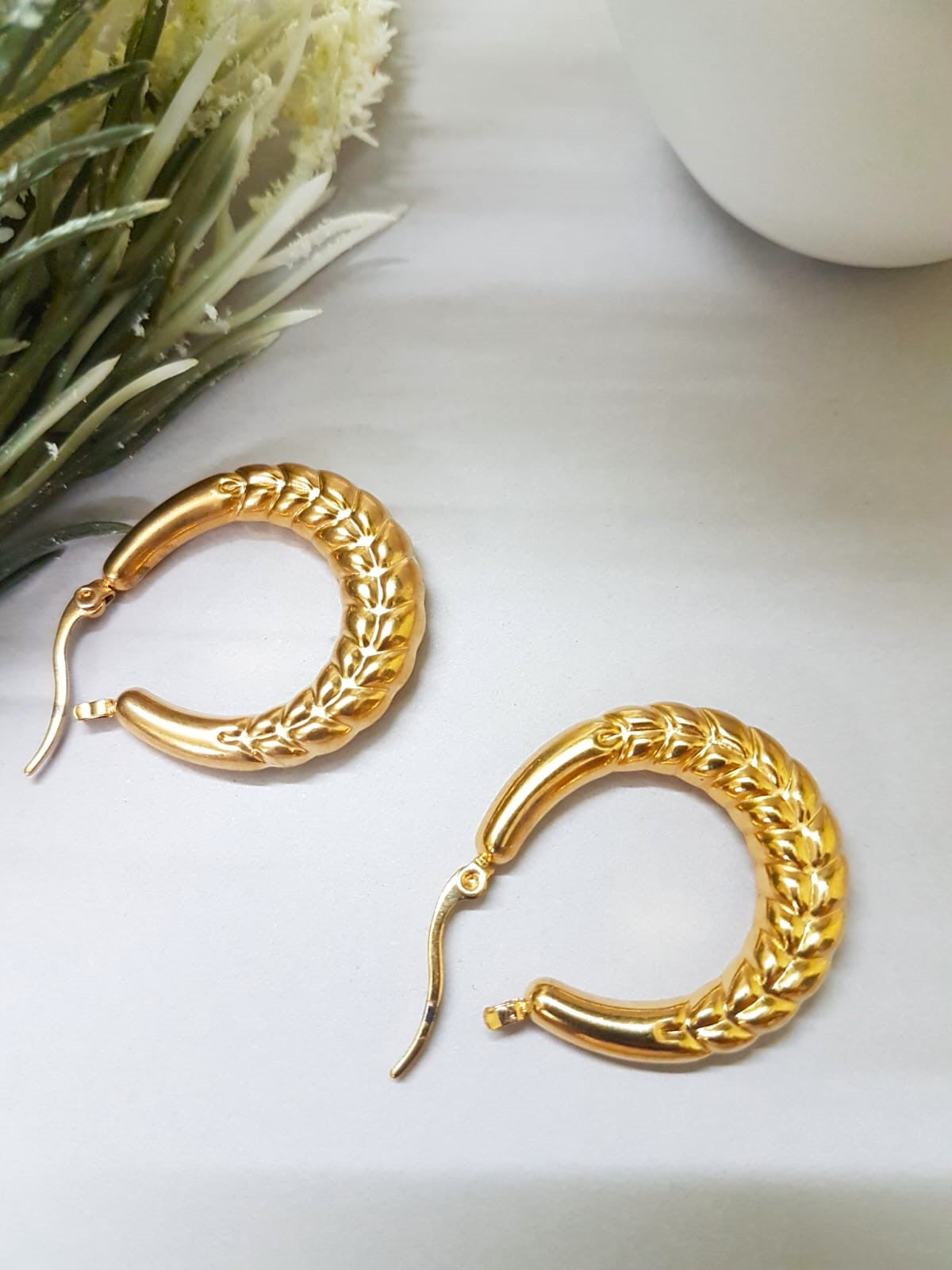 Embossed Leaf Hoop Earrings