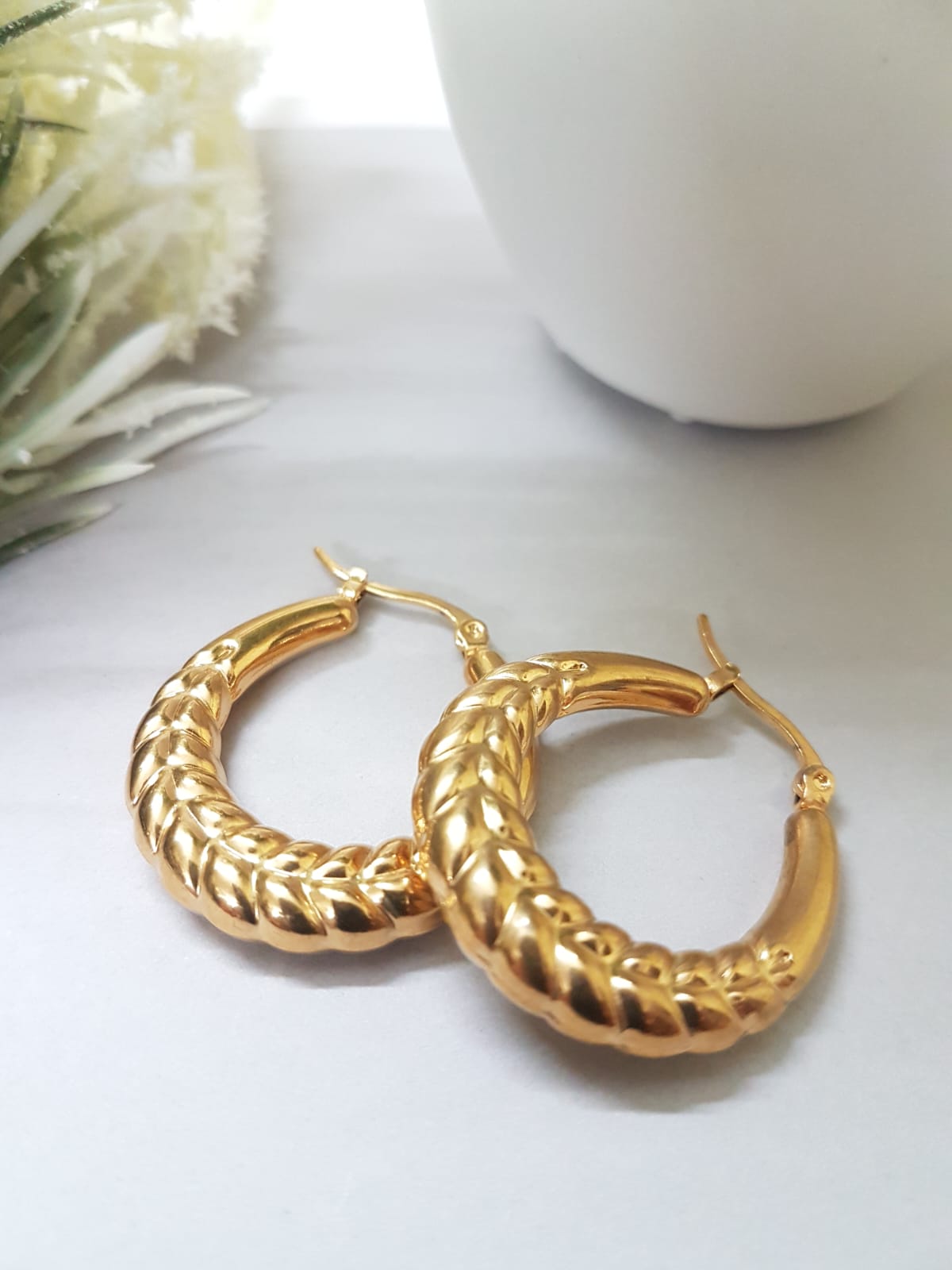 Embossed Leaf Hoop Earrings