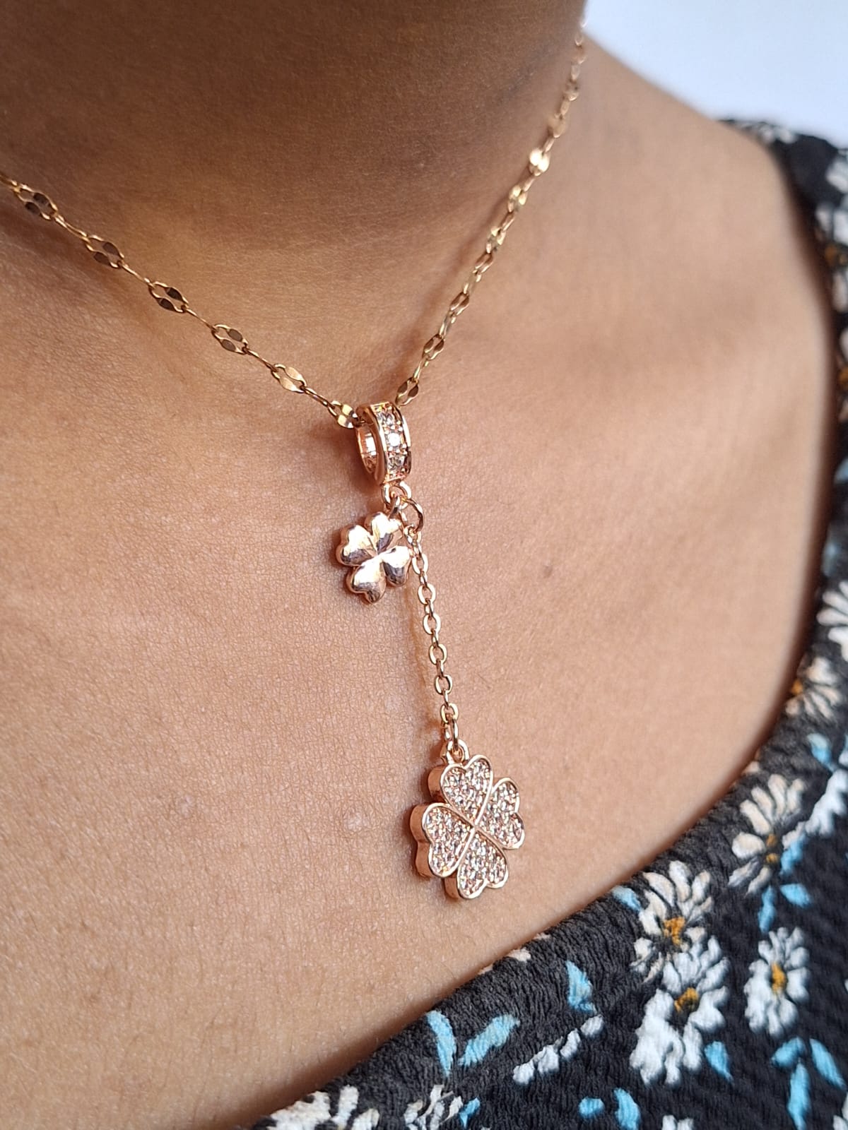 Studded Double Clover Necklace