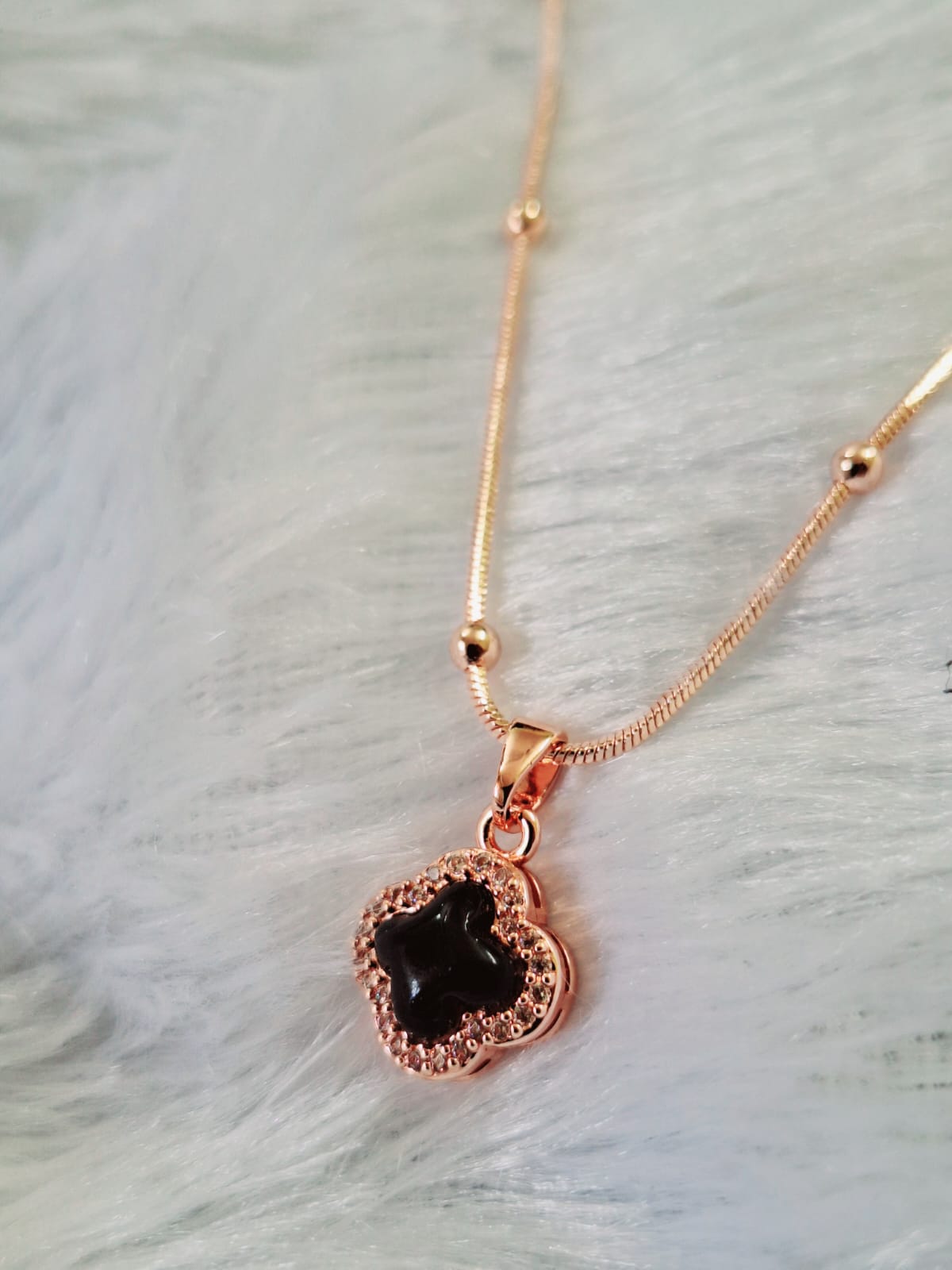 Black Dainty Clover Necklace