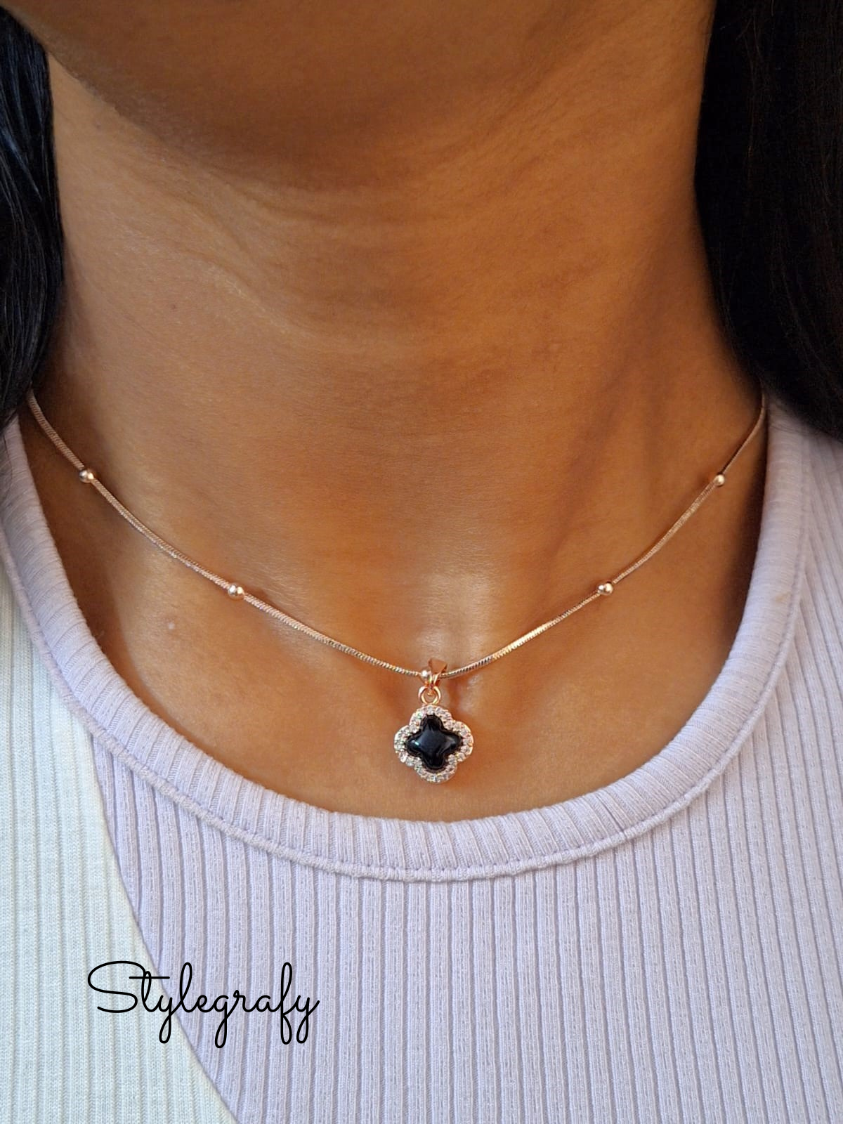 Black Dainty Clover Necklace