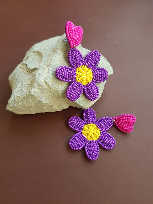 Purple Daisy Drop Earrings