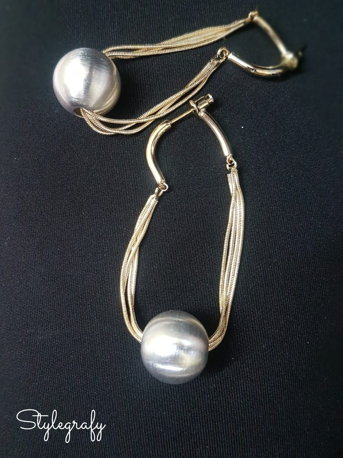 Grey Pearl Multichain Earrings