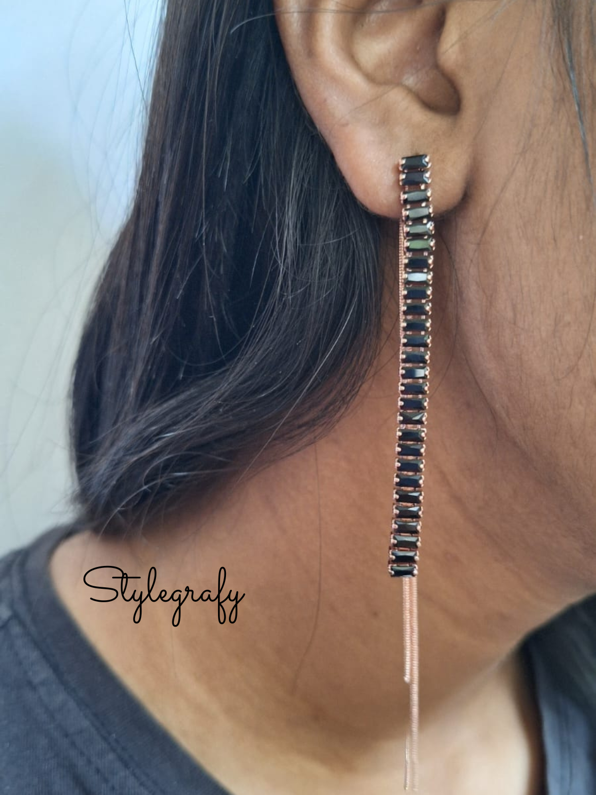 Black Stack Chain Earrings