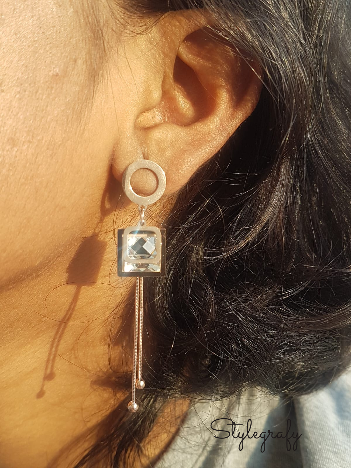 Crystal Square Dangle Earrings