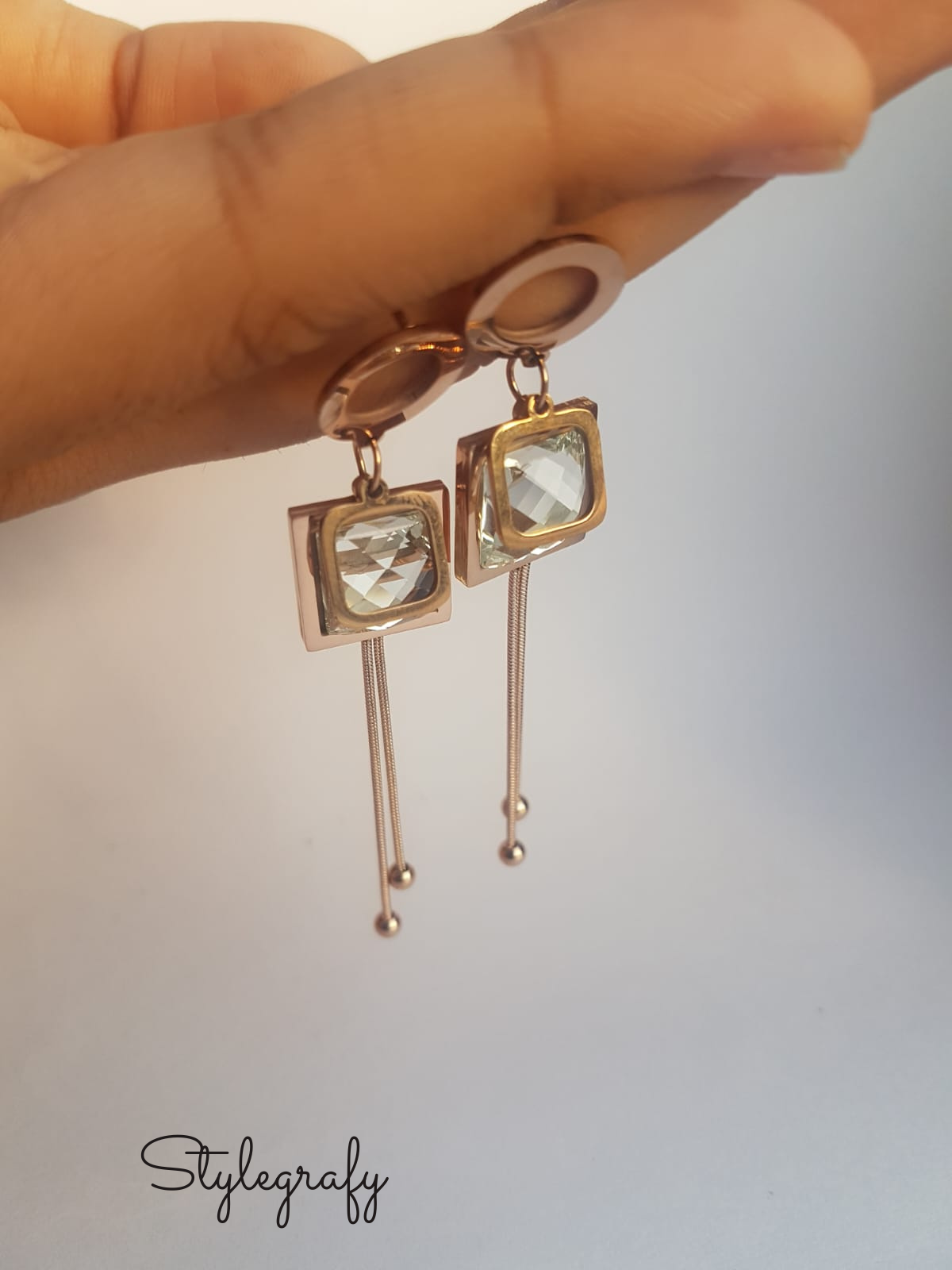 Crystal Square Dangle Earrings