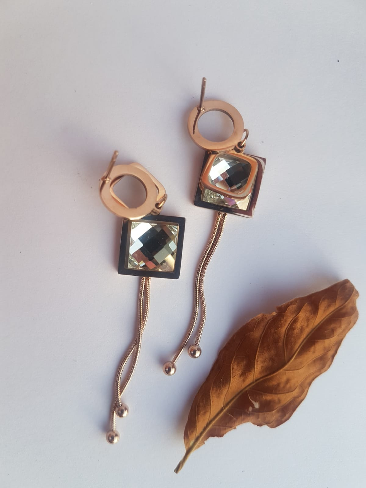 Crystal Square Dangle Earrings