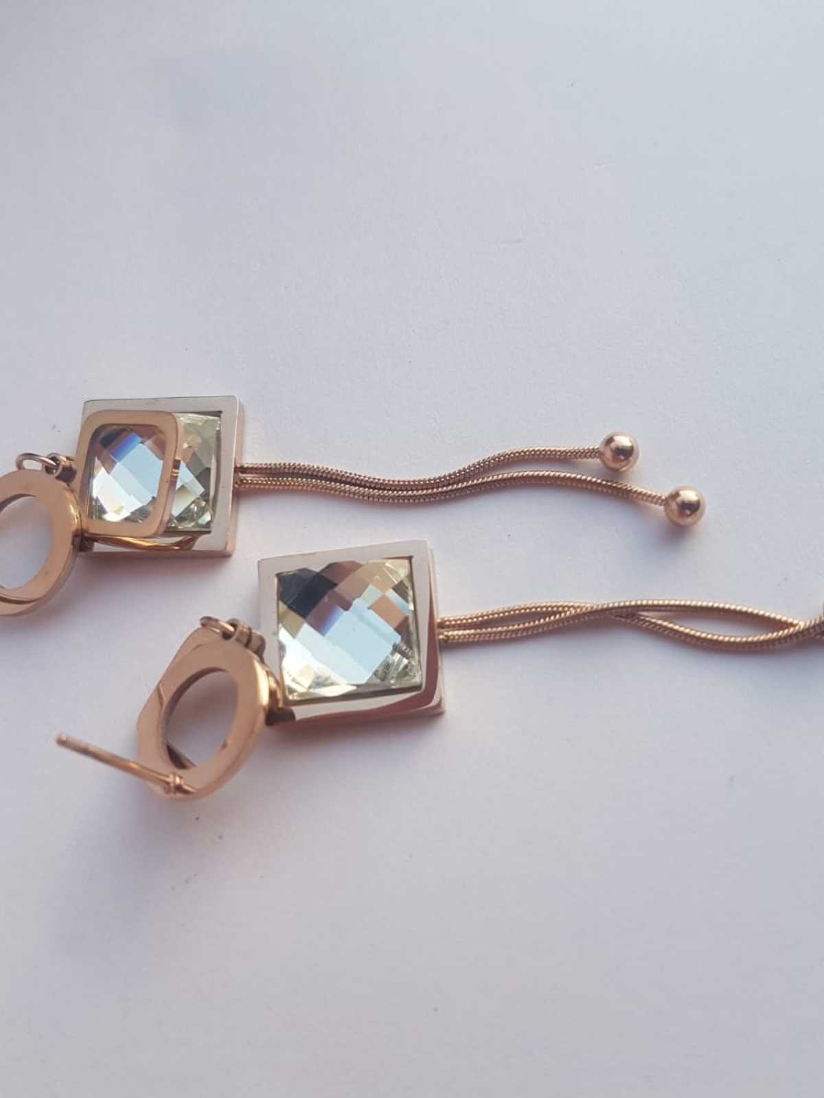 Crystal Square Dangle Earrings