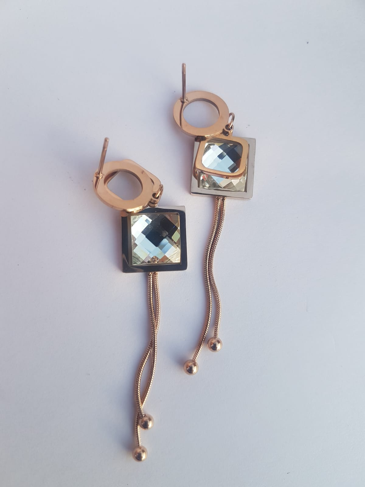 Crystal Square Dangle Earrings