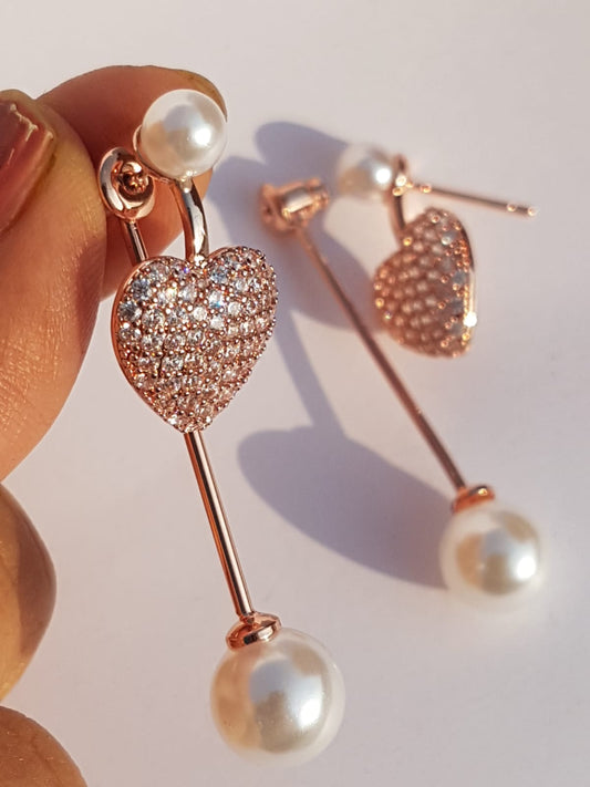 Pearly Heart Drop Earrings