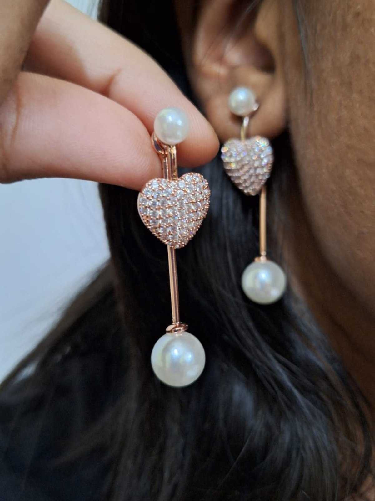 Pearly Heart Drop Earrings