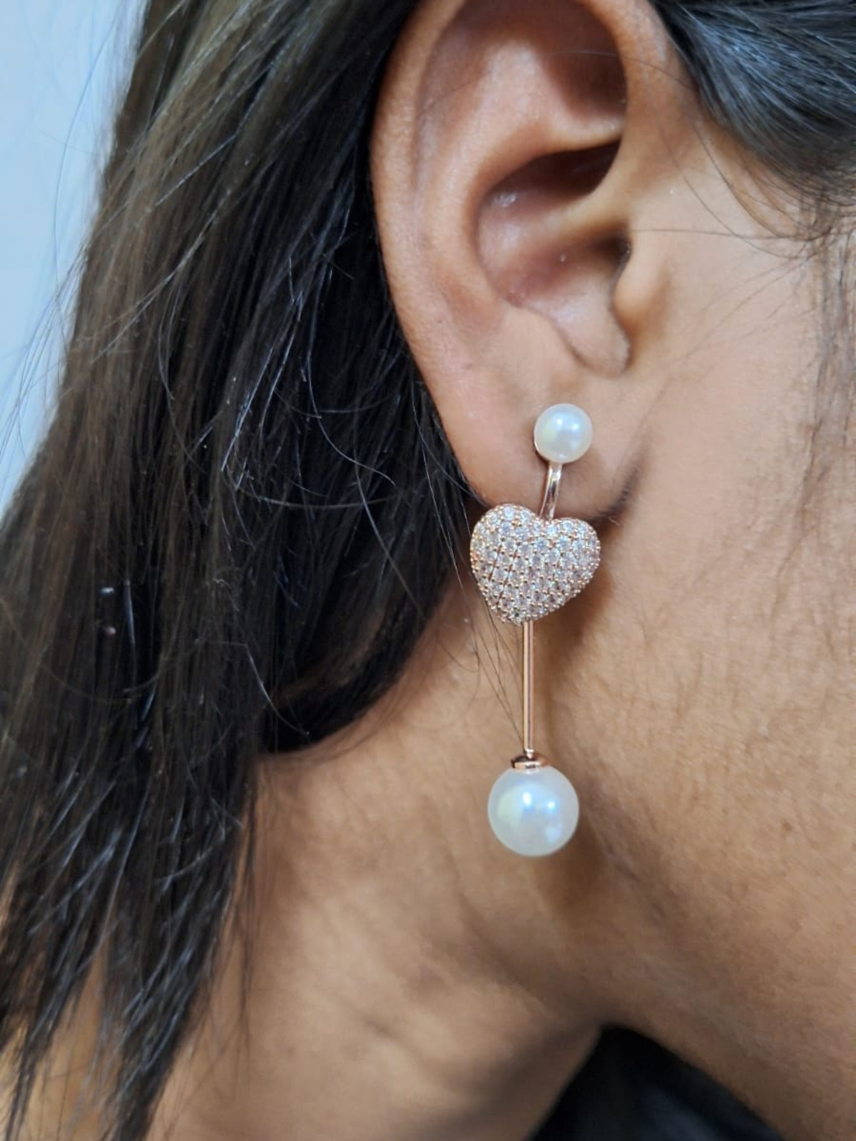 Pearly Heart Drop Earrings