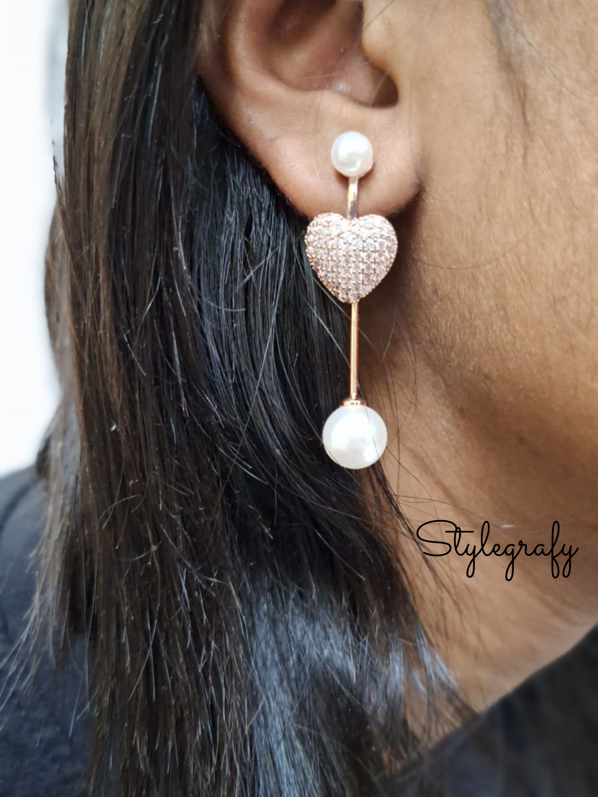 Pearly Heart Drop Earrings