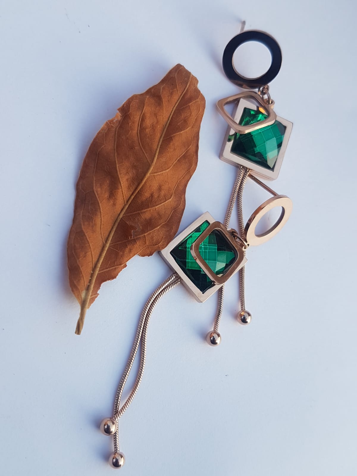 Green Square Dangle Earrings