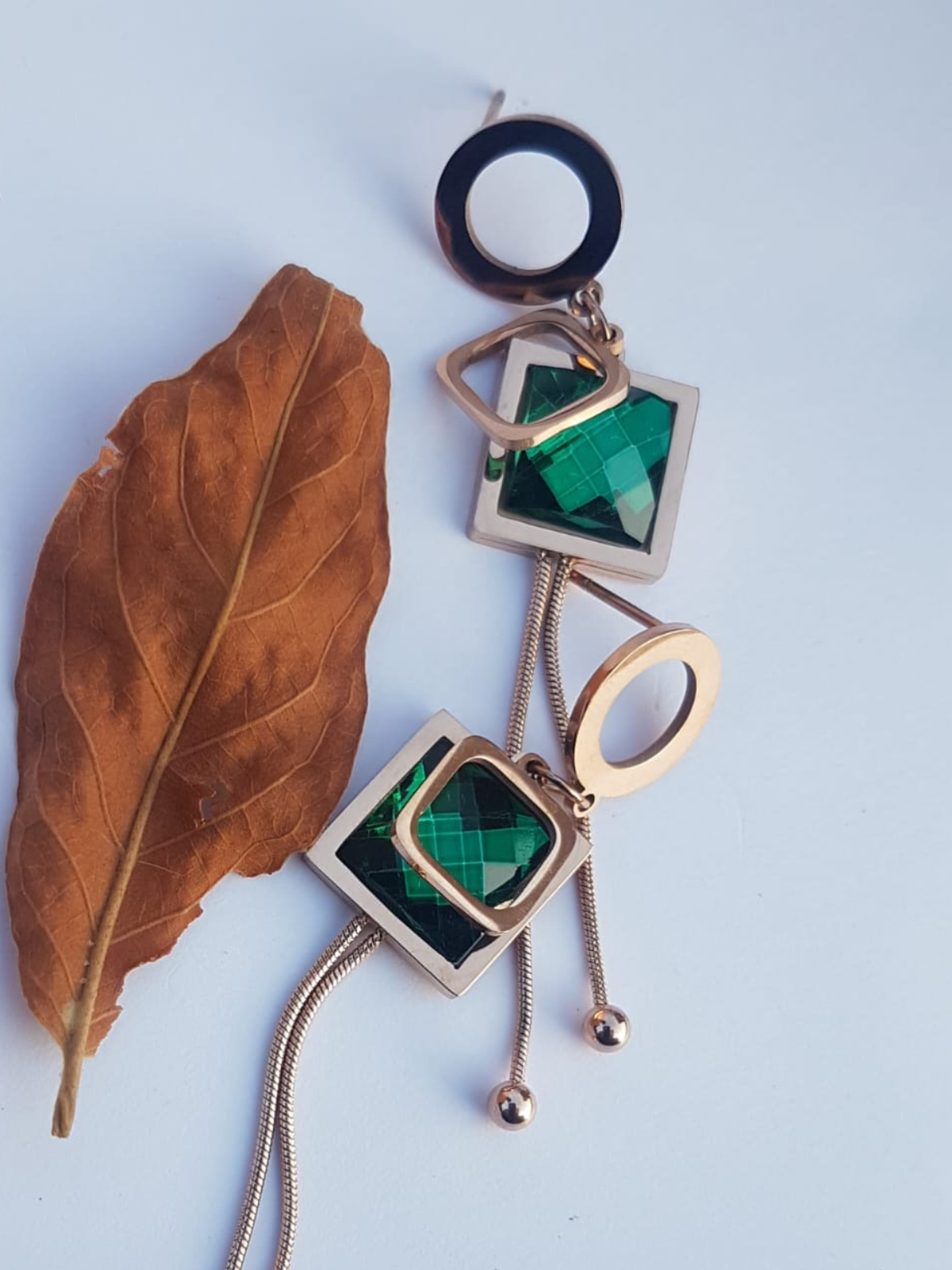 Green Square Dangle Earrings