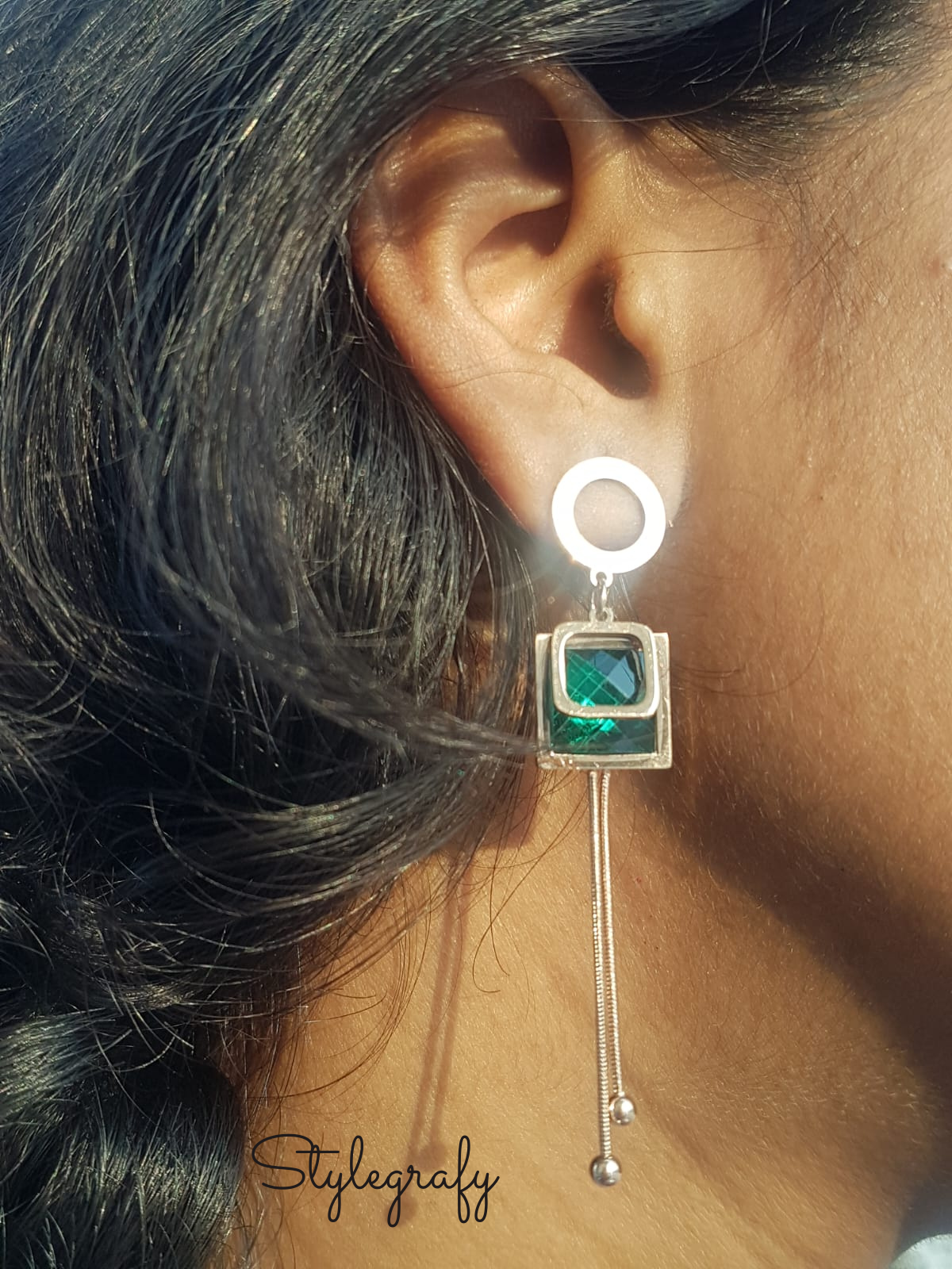 Green Square Dangle Earrings