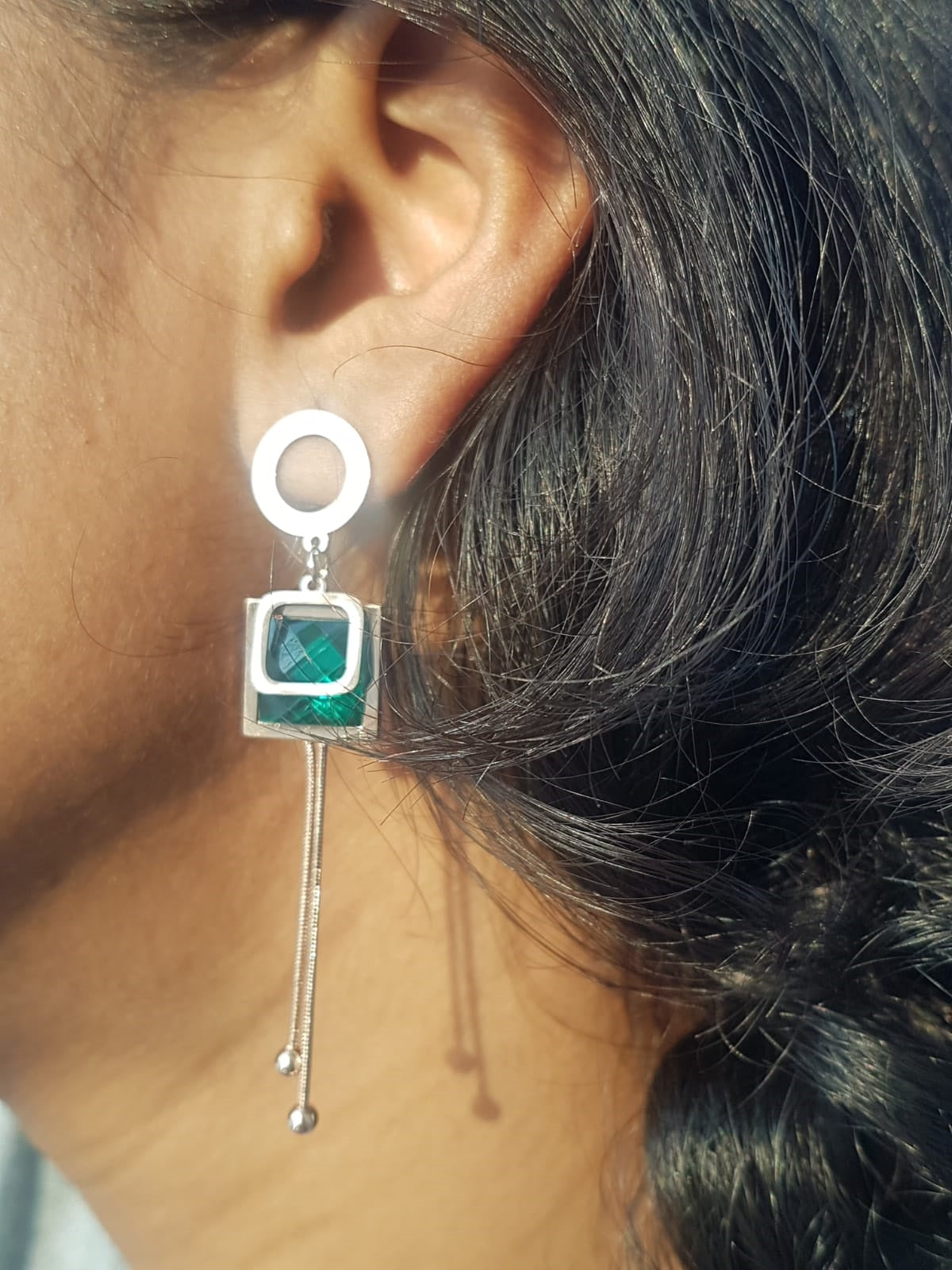 Green Square Dangle Earrings