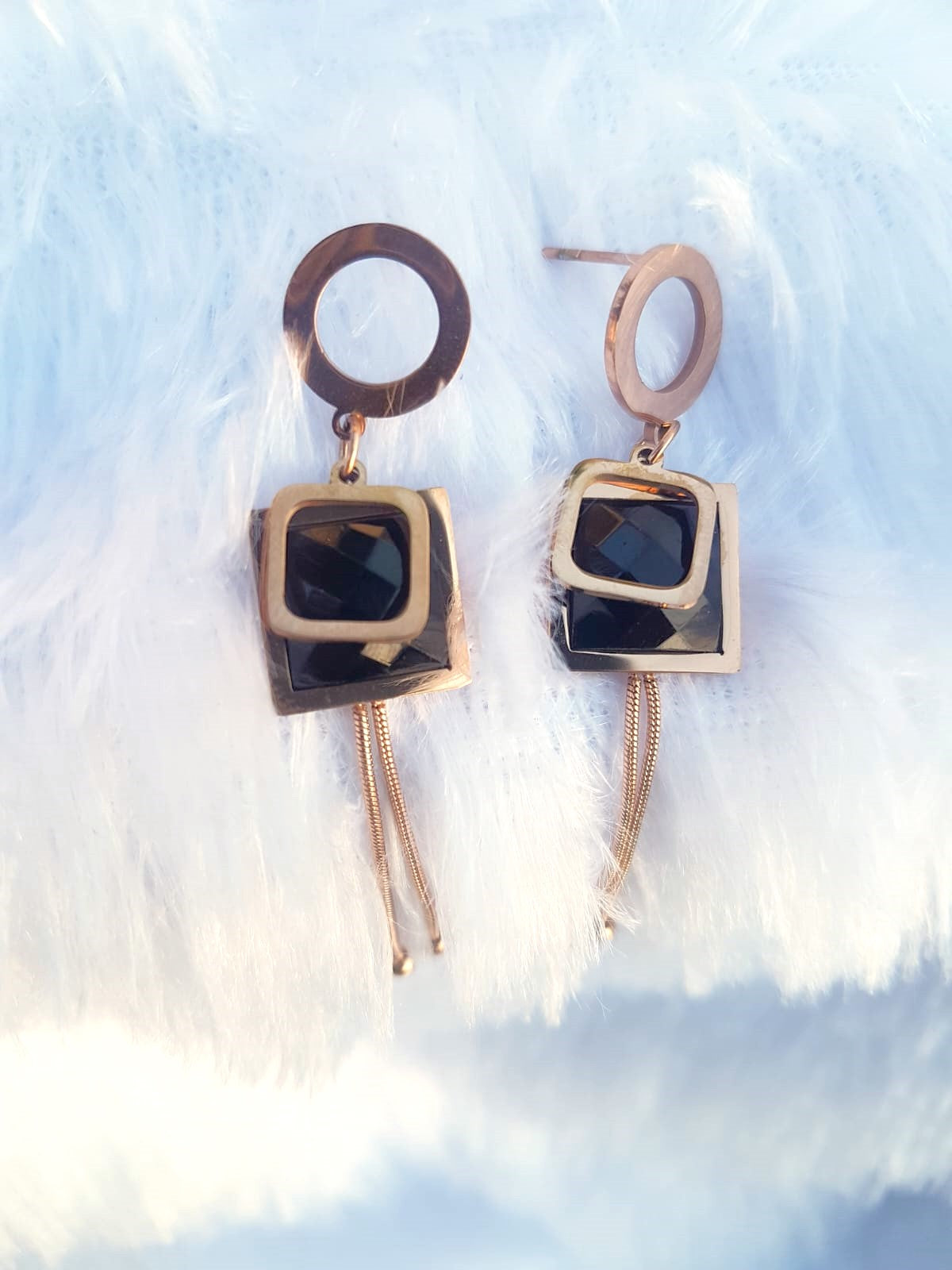 Black Square Dangle Earrings