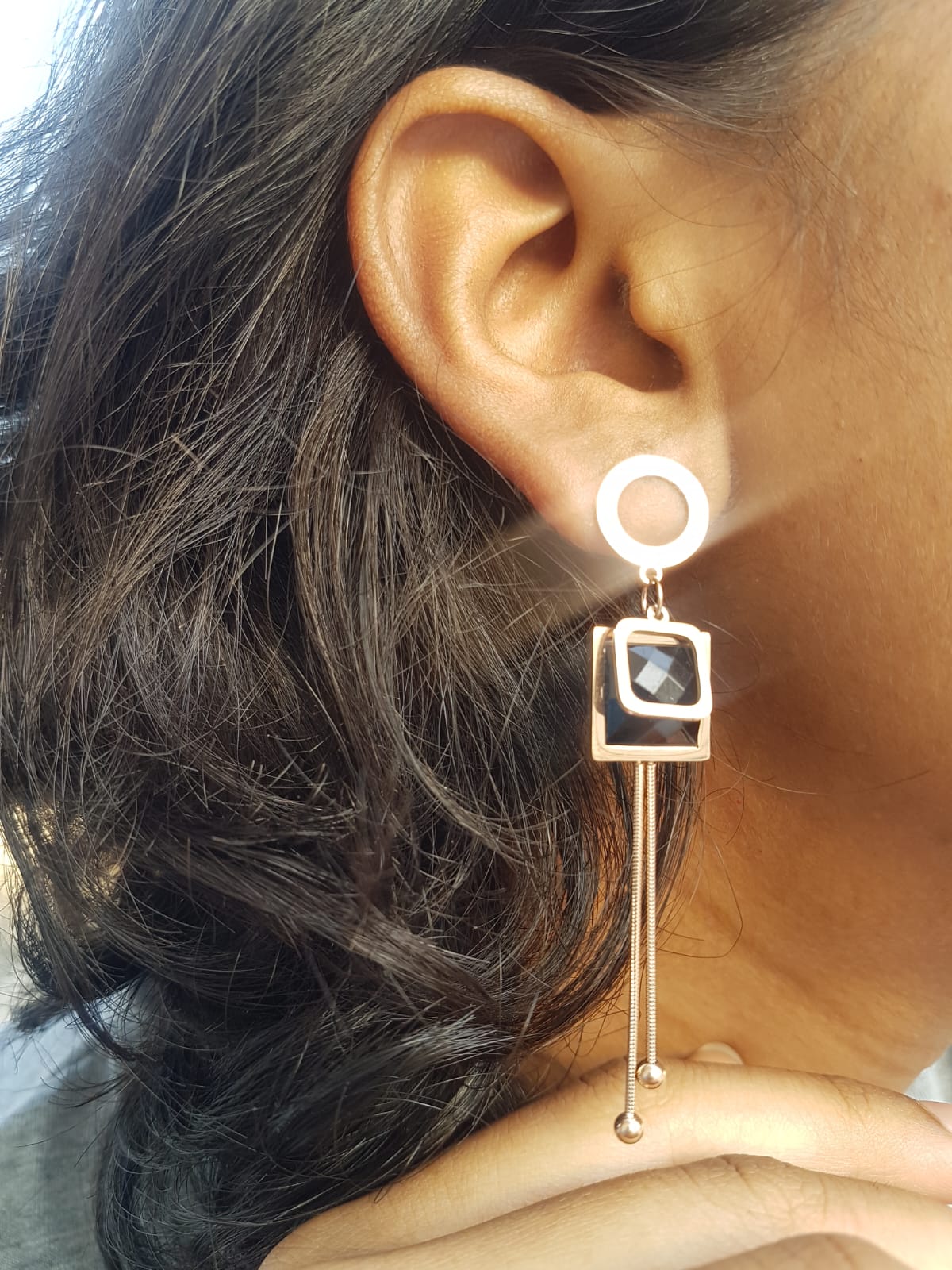 Black Square Dangle Earrings