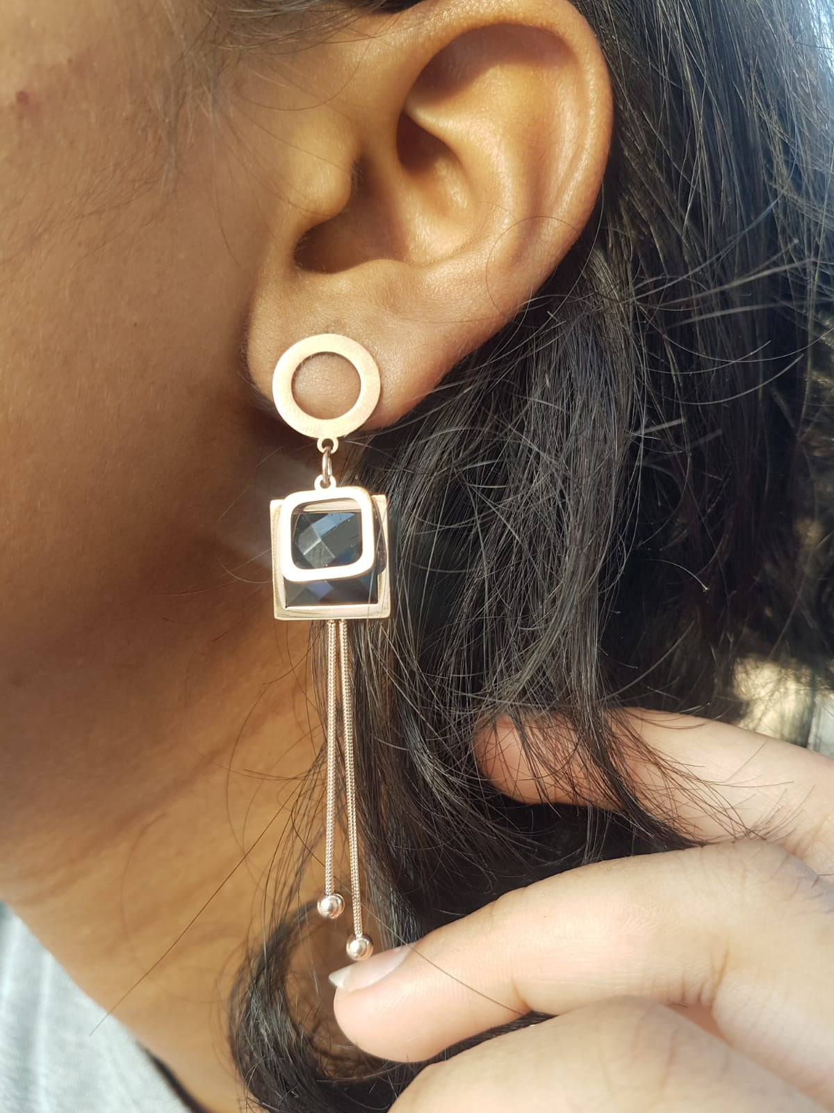 Black Square Dangle Earrings