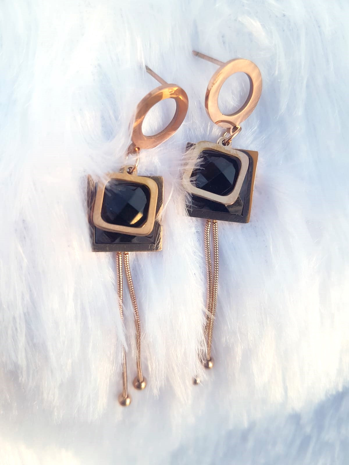 Black Square Dangle Earrings