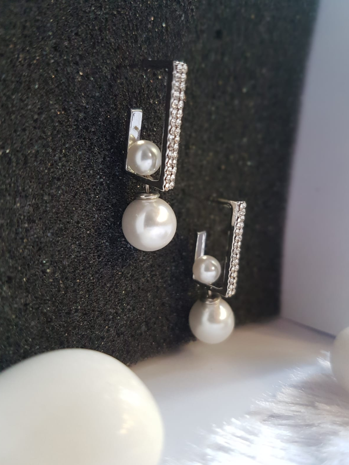 Silver Frame Pearl Drops